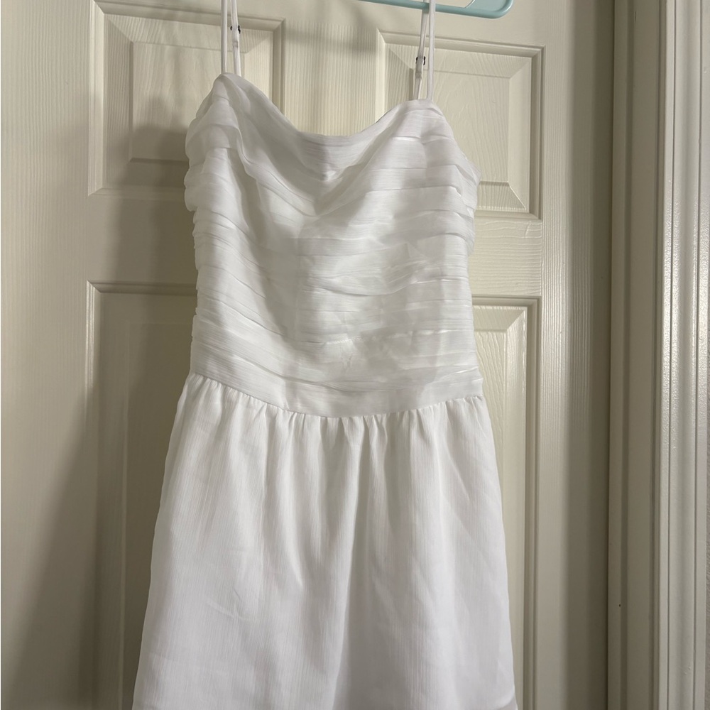 White Spaghetti Strap Dress with Layered Bodice